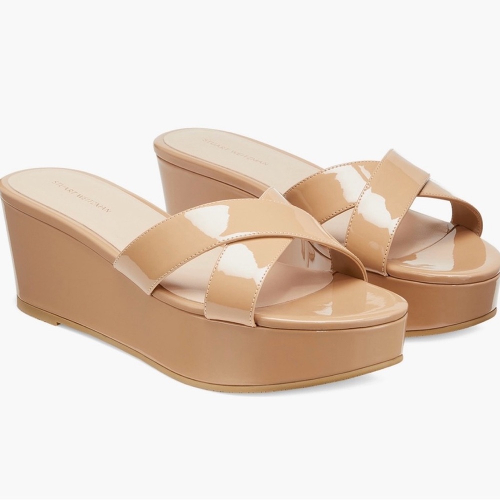 Stuart Weitzman patent leather nude sandals, NWT size 7 1/2
